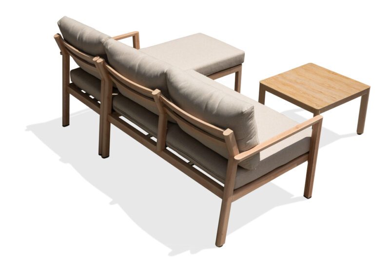 Modern Outdoor Chaise Sofa Set with Wood Grain Finish & Square Coffee Table 52551